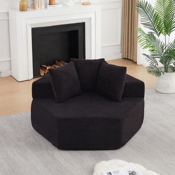SERAY 54-Inch Boneless Couch, Hexagonal Modular Lounge Chair Furniture with Soft Chenille Upholstery and 3 Pillows for Living Room, Bedroom & Game Room