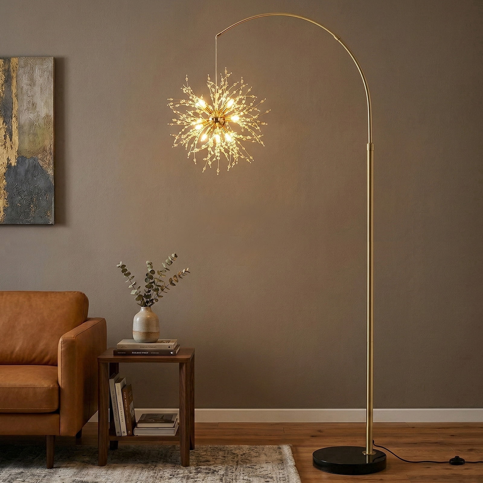SERBASIC Crystal Floor Lamp for Living Room, Modern Standing Lamp with Heavy Duty Marble Base and Foot Switch, Tall Lamp with K9 Crystal for Bedroom Office