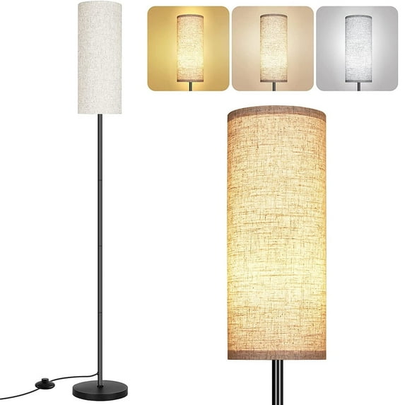 SERBASIC LED Floor Lamp for Living Room with 3 Color Temperatures Bulb, Modern Standing Tall Lamps with Linen Lampshade and Foot Switch, Bedroom, Office