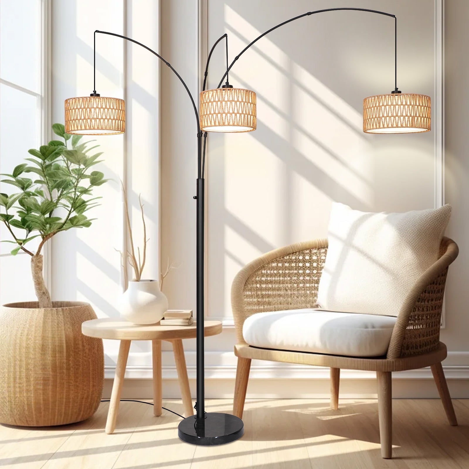 Serbasic Arc Floor Lamps for Living Room, Heavy Duty Marble Base Boho ...