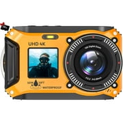SEREE 4K 64MP 33FT UHD Underwater Camera for Snorkeling Dual-Screen Compact Waterproof Dustproof Floatable Autofocus Camera with 32GB Card Yellow