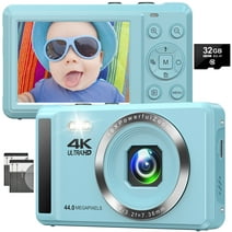 SEREE Digital Camera 4K Compact Camera with 44MP 16X Digital Zoom, 2.4'' Autofocus Portable Point and Shoot Digital Cameras with 32GB SD Card and 2 Batteries Blue