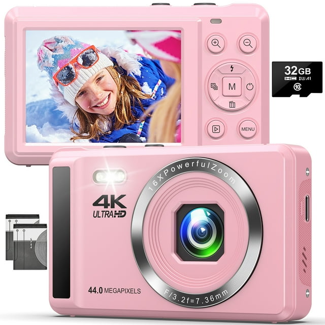 SEREE Digital Camera 4K Compact Camera with 44MP 16X Digital Zoom, 2.4