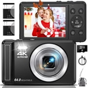 كاميرا SEREE الرقمية 4K 64MP 16X Zoom Autofocus كاميرا يوتيوب مدمجة مع بطاقة SD سعة 32 جيجابايت وبطاريتين باللون الأسود