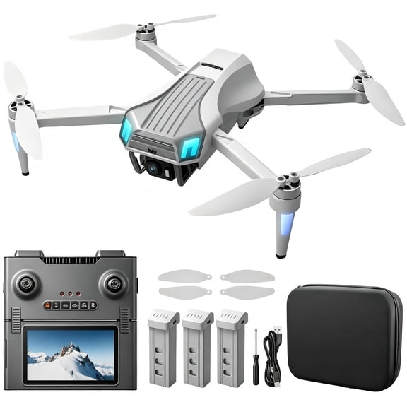 SEREE GPS Drone with Camera 4K HD Optical Flow Positioning Drone 4.5" Touch Screen Foldable FPV Quadcopter, Brushless Motor, 5G WiFi, with 3 Batteries
