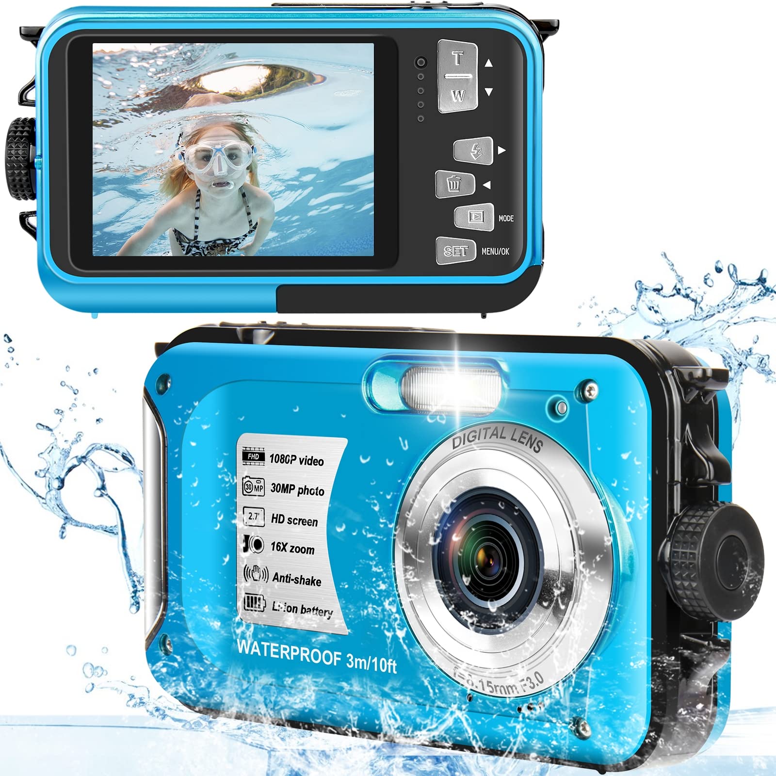 MARVUE Waterproof Camera 4K 48MP 11FT Underwater Selfie Dual 