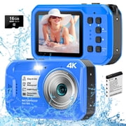SEREE Waterproof Camera 4K UHD 64MP 16X Digital Zoom Compact Digital Underwater Camera with 16GB Card
