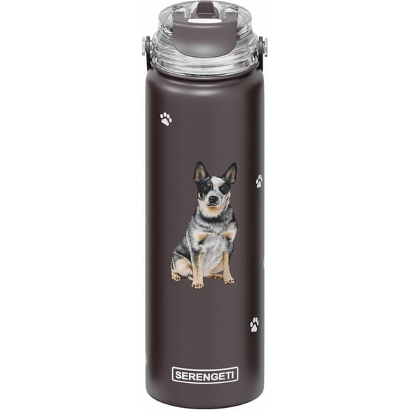 SERENGETI 24 Oz Water Bottle Stainless Steel with Spill Proof Lid - Double walled Vacuum Insulated water flask - Realistic 3D Print of your favorite dog (Australian Cattle Dog)