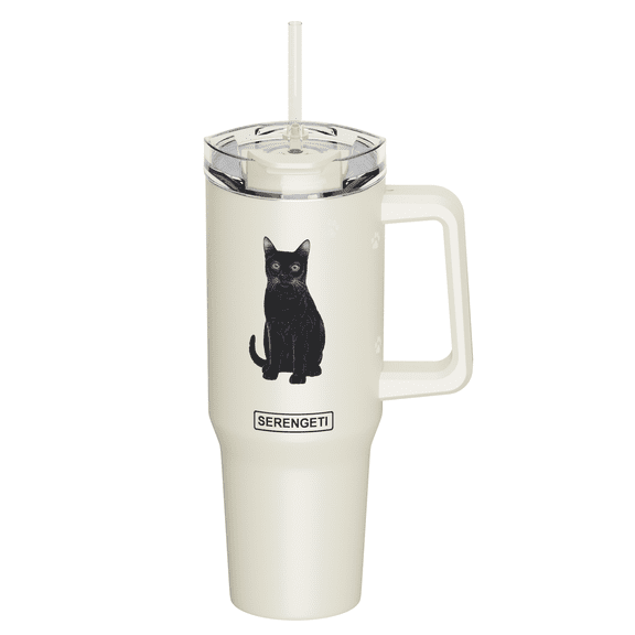 SERENGETI Black Cat 40 Oz Stainless Steel Tumbler with Handle and Straw for Pet Lovers