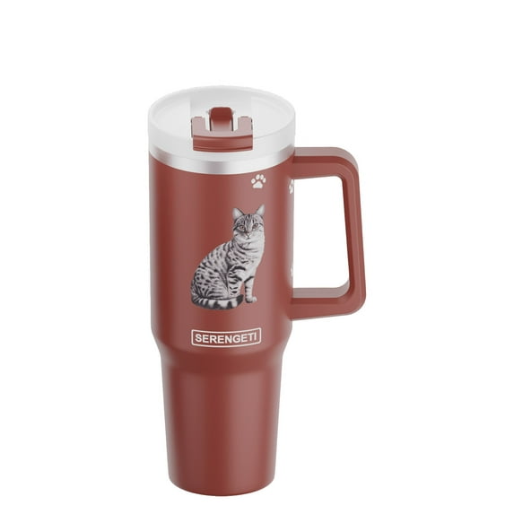 SERENGETI Silver Tabby Cat 40 Oz Stainless Steel Tumbler with Handle and Straw for Pet Lovers