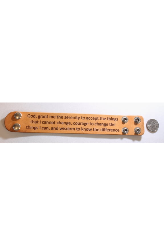 SERENITY PRAYER LASER ENGRAVED STAINED LEATHER BRACELET ADJUSTABLE