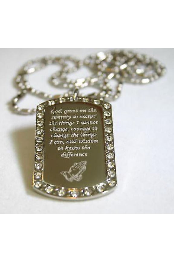 SERENITY PRAYER PEACE HOPE BLING DOG TAG NECKLACE