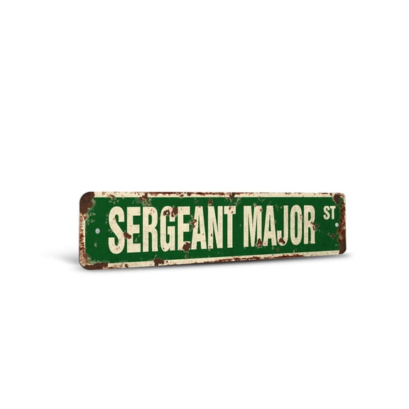SERGEANT MAJOR Vintage Style Rustic Street Sign – US Marine Army Military Top Retro Decorative Wall Sign for Home, Bar, Garage, or Outdoor Use | 6" X 24" Plastic Road Sign