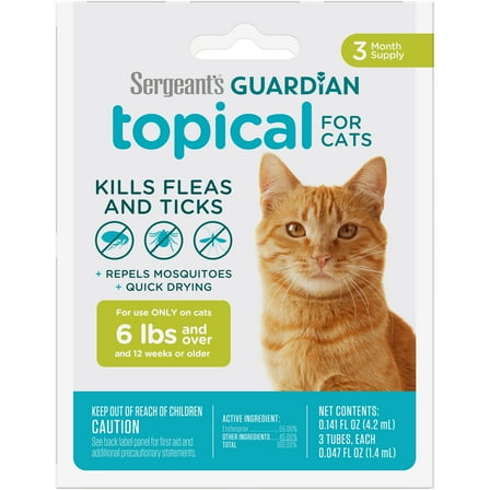 (2 pack) SERGEANT'S GUARDIAN Flea & Tick Topical for Cats, 6 lbs and Over, 3 Count