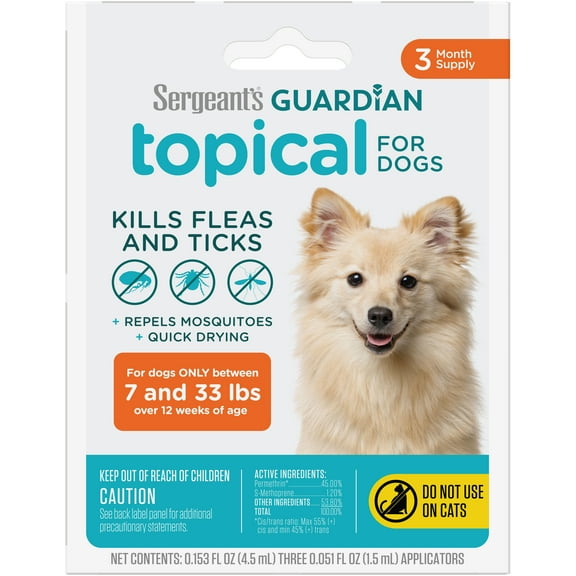 SERGEANT'S GUARDIAN Flea & Tick Topical Treatment for Dogs, 7-33 lbs, 3 Count