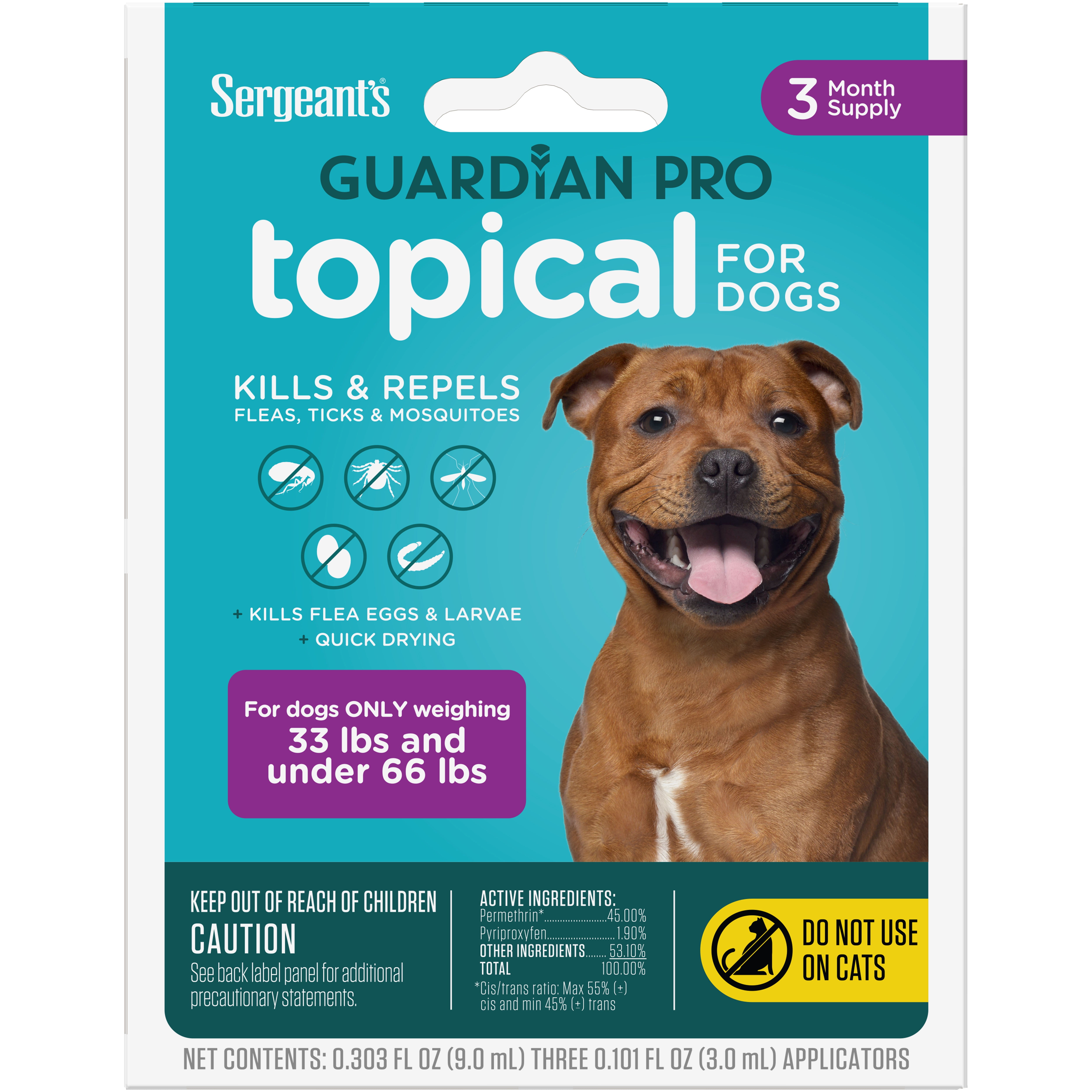 SERGEANT'S GUARDIAN Pro Flea & Tick Topical for Dogs, 3366 lbs, 3