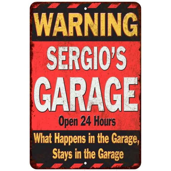 SERGIO'S Garage Warning Man Cave Wall Décor 8x8 x 12 Matte Finish Metal 108120030292