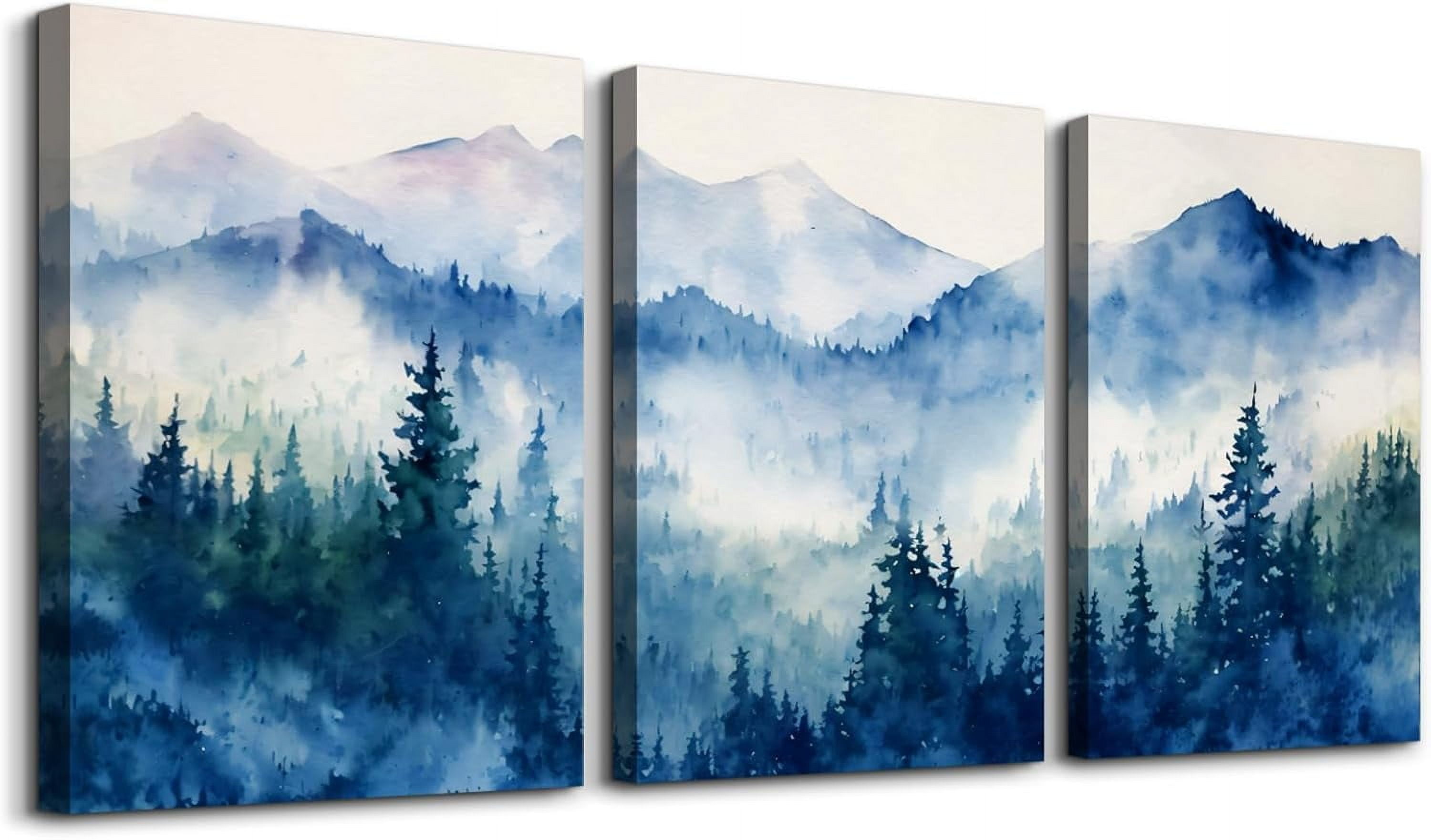 SERIMINO 3 Piece Lotus Flower Canvas Wall Art for Living Room, Blue ...