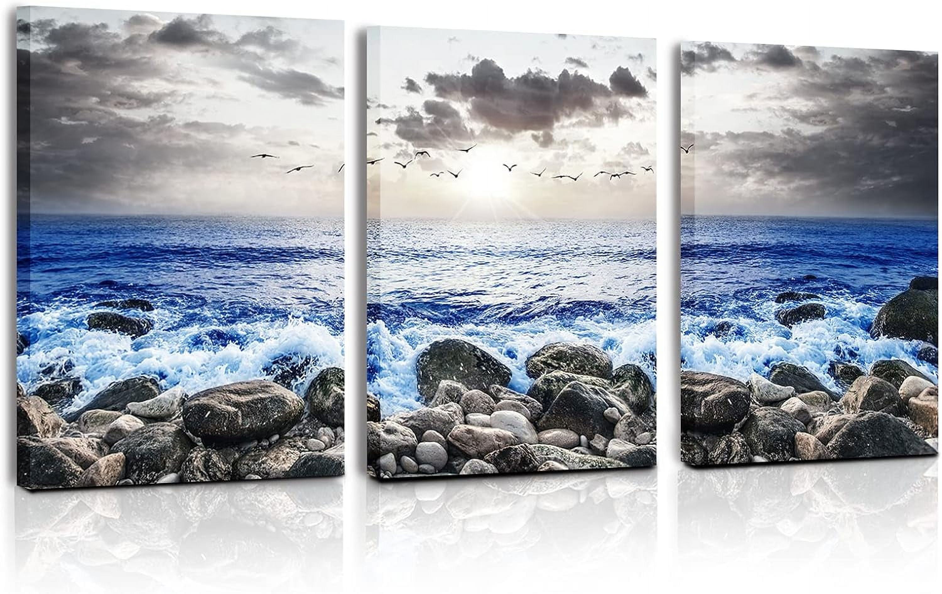 Blue Ocean Beach Landscape Canvas Wall Art Set