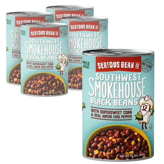 SERIOUS Bean Co Southwest Smokehouse Black Beans, 4-pack of 15.5 Oz Cans