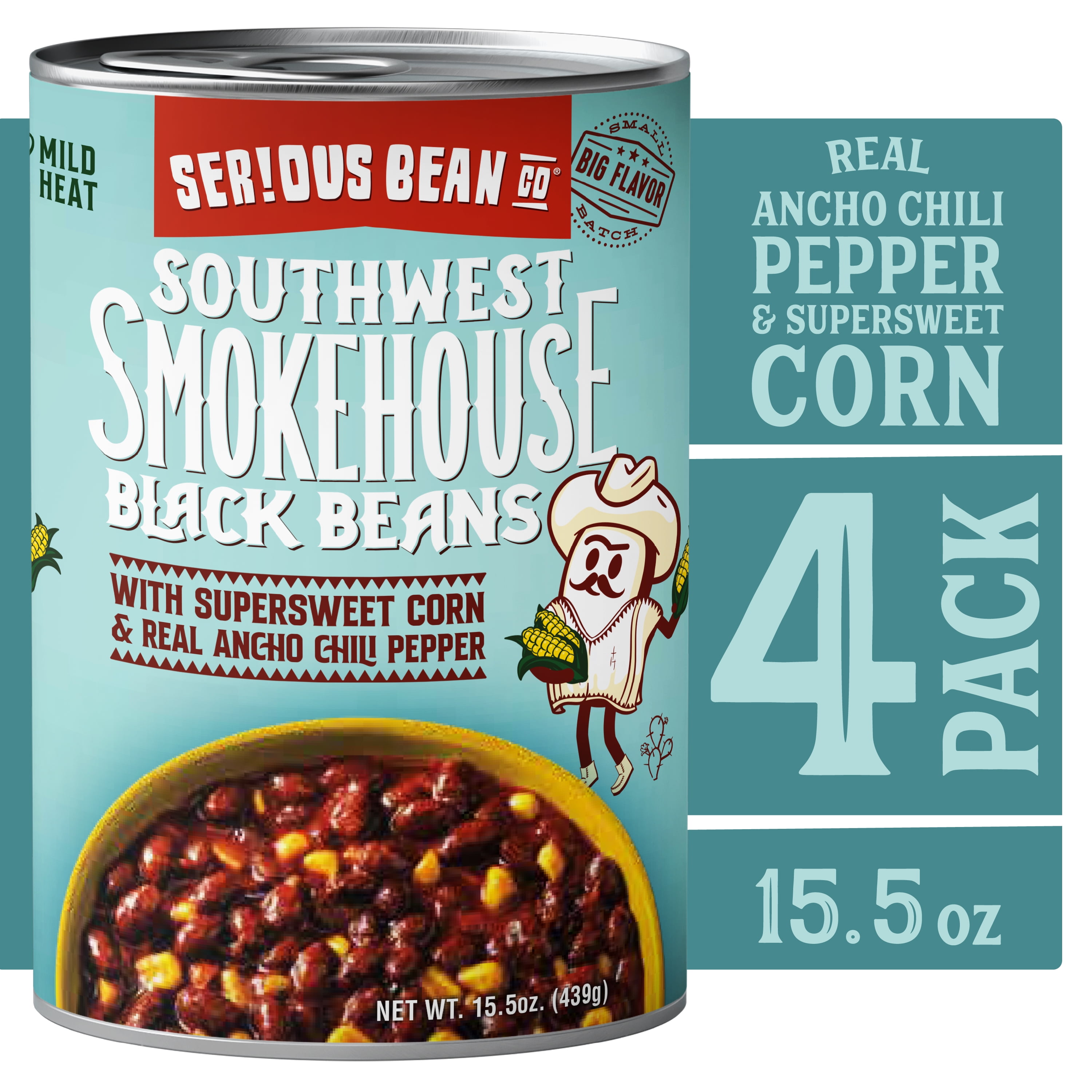 SERIOUS BEAN CO Southwest Smokehouse Baked Black Beans, 15.5 oz, 4 Cans