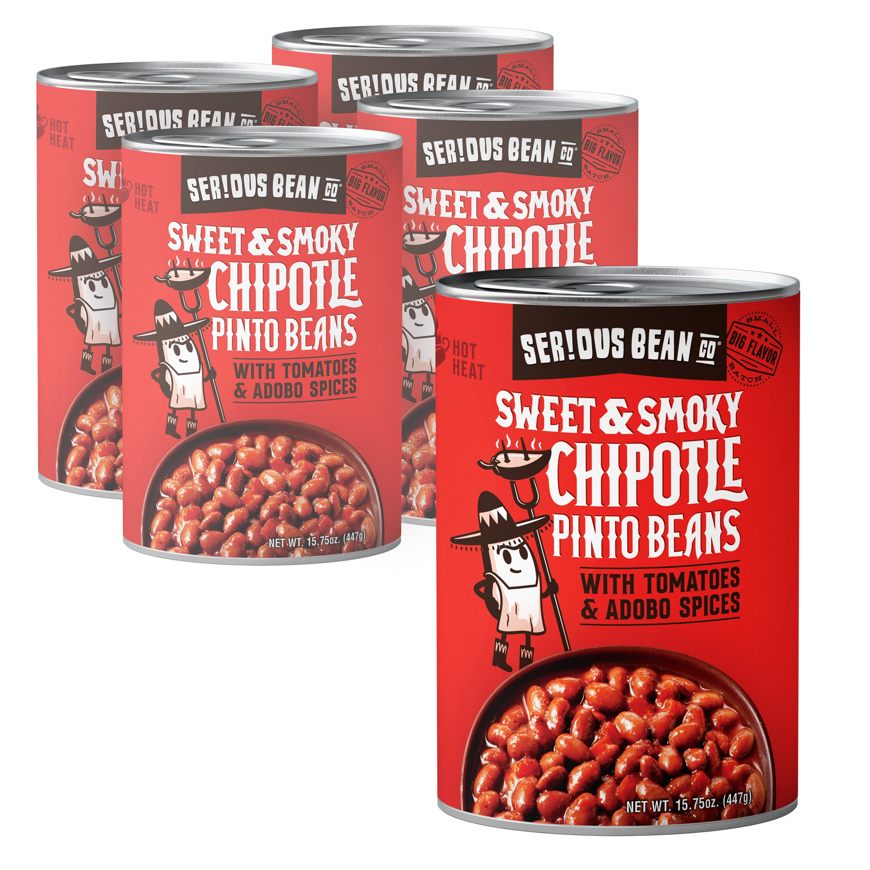 SERIOUS BEAN CO Sweet and Smoky Chipotle Pinto Beans, Hot Heat,15.75 oz