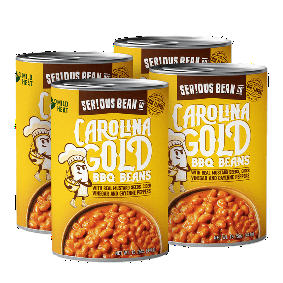 SERIOUS Bean Co Carolina Gold BBQ Beans, 4-pack of 15.75 Oz Cans