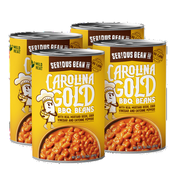 SERIOUS Bean Co Carolina Gold BBQ Beans, 4-pack of 15.75 Oz Cans