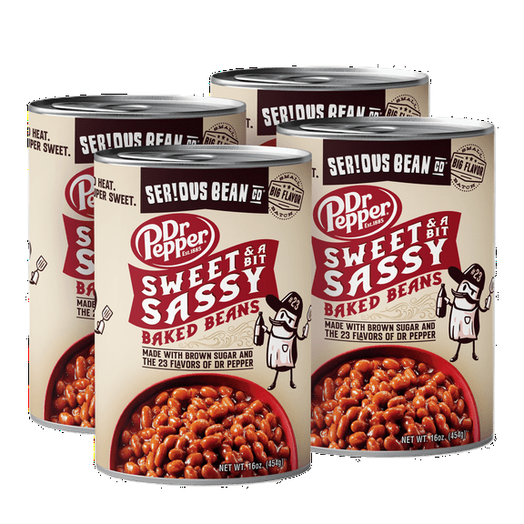SERIOUS Bean Co Sweet and a Bit Sassy Dr Pepper Baked Beans, 4-pack of 16 Oz Cans