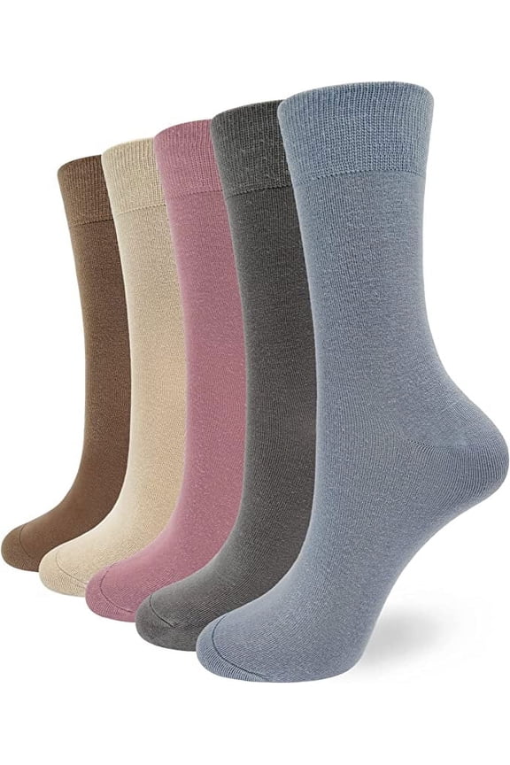 5 Pairs Bamboo Dress Casual Sock for Women Mid-Calf Crew Socks Soft Lightweight (Assorted1, Large)