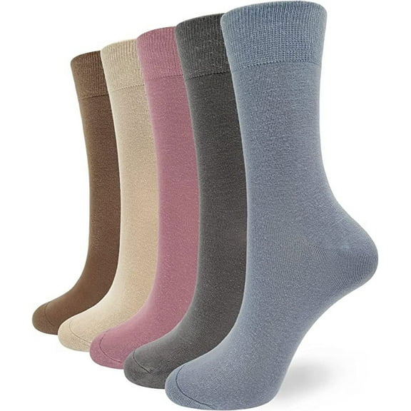 SERISIMPLE 5 Pairs Bamboo Dress Casual Sock for Women Mid-Calf Crew Socks Soft Lightweight (Assorted1, Medium)