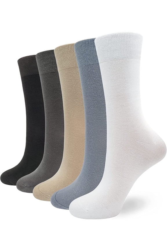 5 Pairs Bamboo Dress Casual Sock for Women Mid-Calf Crew Socks Soft Lightweight (Assorted2, Large)