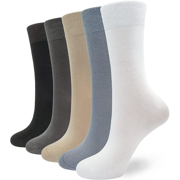 SERISIMPLE 5 Pairs Bamboo Dress Casual Sock for Women Mid-Calf Crew Socks Soft Lightweight (Assorted2, Medium)