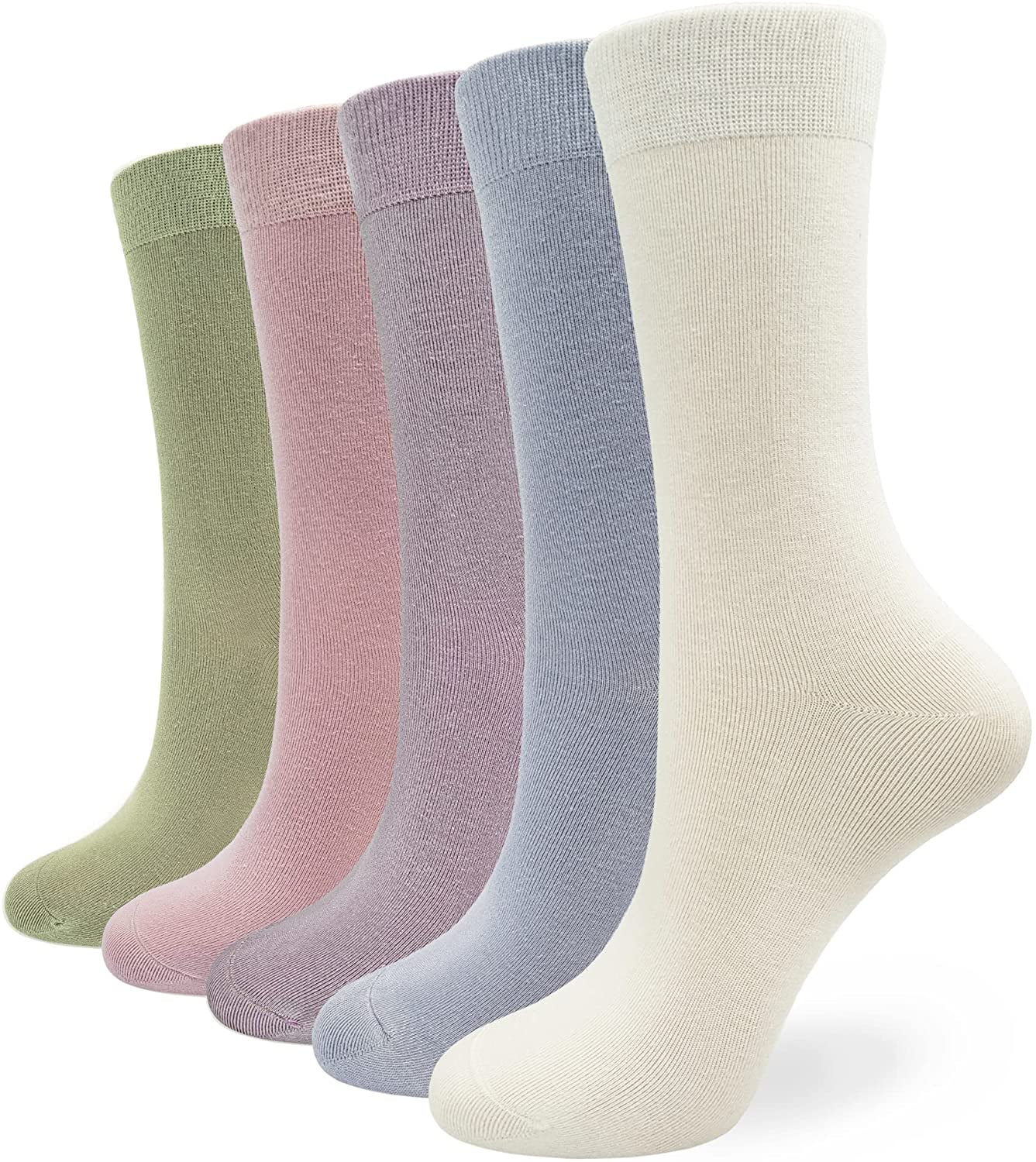 SERISIMPLE 5 Pairs Bamboo Dress Casual Sock for Women MidCalf Crew