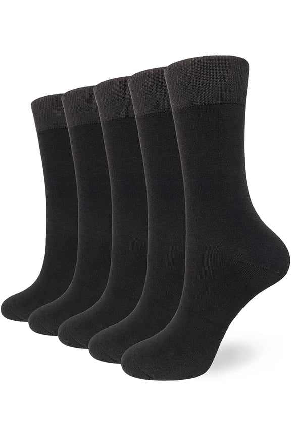 5 Pairs Bamboo Dress Casual Sock for Women Mid-Calf Crew Socks Soft Lightweight (Black, Medium)