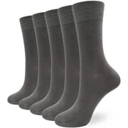 SERISIMPLE 5 Pairs Bamboo Dress Casual Sock for Women Mid-Calf Crew Socks Soft Lightweight (Dark Grey, Large)