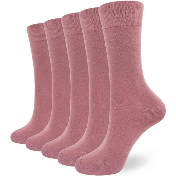 SERISIMPLE 5 Pairs Bamboo Dress Casual Sock for Women Mid-Calf Crew Socks Soft Lightweight (Dark Pink, Medium)
