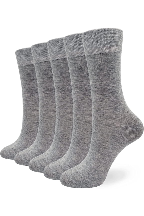 5 Pairs Bamboo Dress Casual Sock for Women Mid-Calf Crew Socks Soft Lightweight (Grey, Medium)