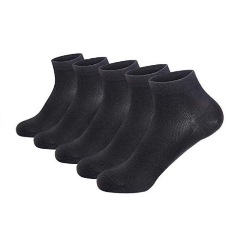SERISIMPLE Bamboo Men Ankle Sock Thin Mesh Athletic Light Low-Cut Soft Breathable Socks 5 Pairs (Black, Large)
