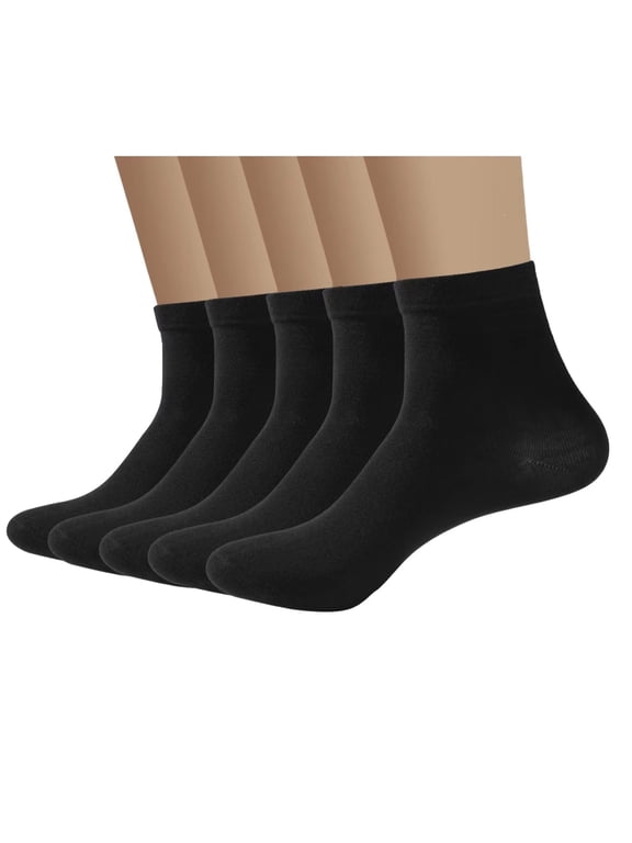 Viscose Bamboo Men's Thin Quarter Ankle High Breathable Socks - Comfort Cool Soft 5 Pairs (Black, X-Large)