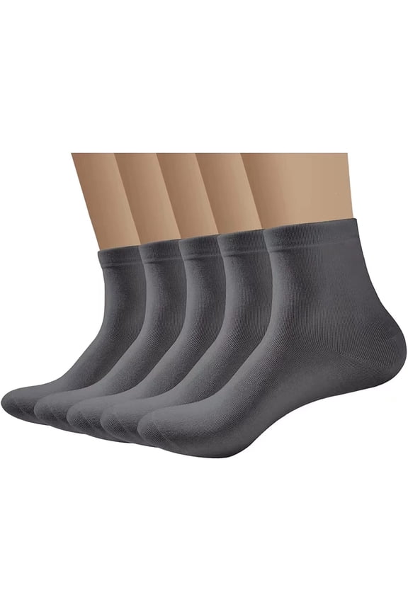 Viscose Bamboo Men's Thin Quarter Ankle High Breathable Socks - Comfort Cool Soft 5 Pairs (Dark Grey, Large)