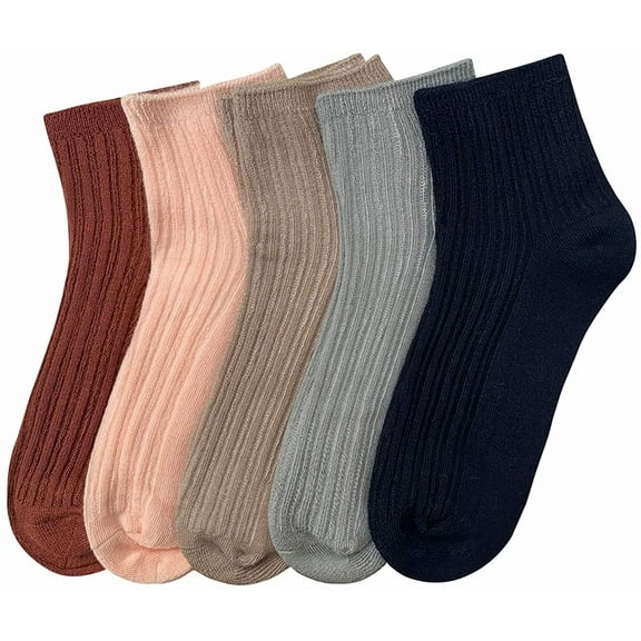 SERISIMPLE Bamboo Stretch Kids Ankle Sock Breathable Lightweight for Preschool Thin Soft Baby Socks 5 Pairs (Assorted2, 9-12 Years)