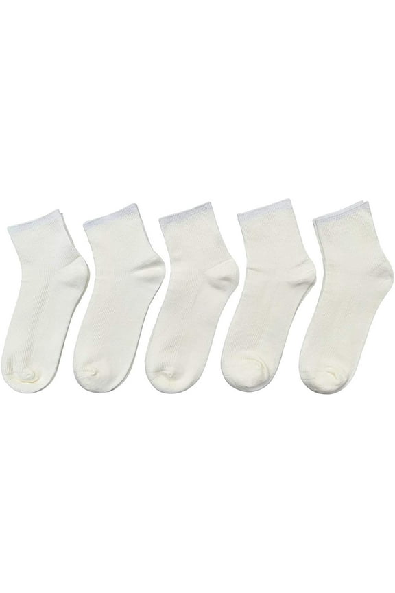 Bamboo Stretch Kids Ankle Sock Breathable Lightweight for Preschool Thin Soft Baby Socks 5 Pairs (White, 6-8 Years)