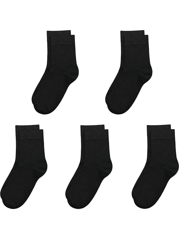 Kids Bamboo School Socks Thin Quarter Ankle Boys and Girls Socks Stretch Cuffs 5 Pairs (Black, Medium)