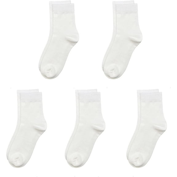 SERISIMPLE Kids Bamboo School Socks Thin Quarter Ankle Boys and Girls Socks Stretch Cuffs 5 Pairs (White, Large)