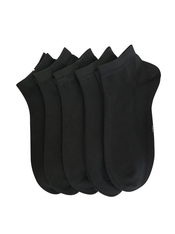 Women Viscose Bamboo Ankle Socks Low Cut Thin Sock Lightweight Pastal Color Soft Sock 5 Pairs (Black, Small)