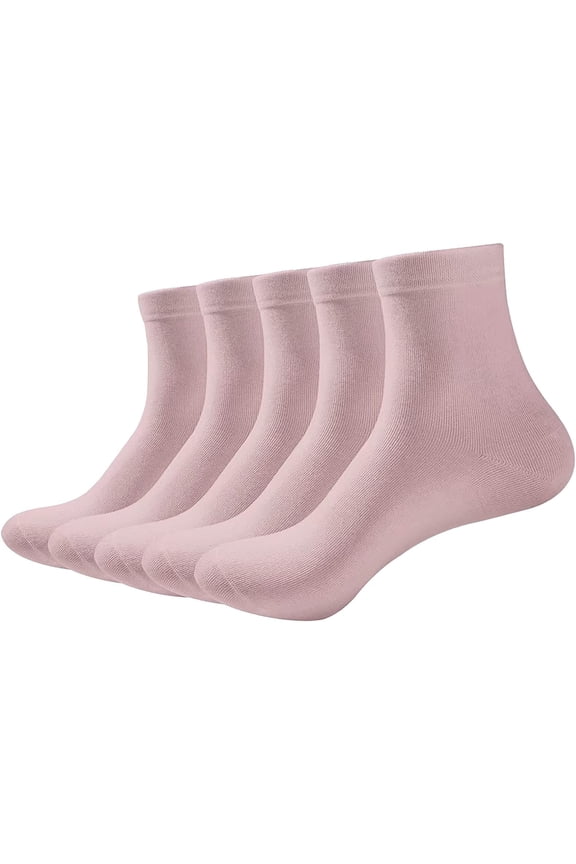 Women Thin Ankle Socks Bamboo Crew Lightweight Soft Breathable Socks 5 Pairs (Pink, Small)
