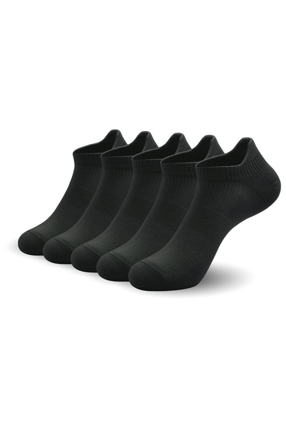Women Thin Bamboo Ankle Sock Low Cut No Show Running Arch Support Socks 5 Pairs (Black, Large)