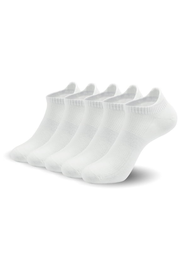 Women Thin Bamboo Ankle Sock Low Cut No Show Running Arch Support Socks 5 Pairs (White, Large)