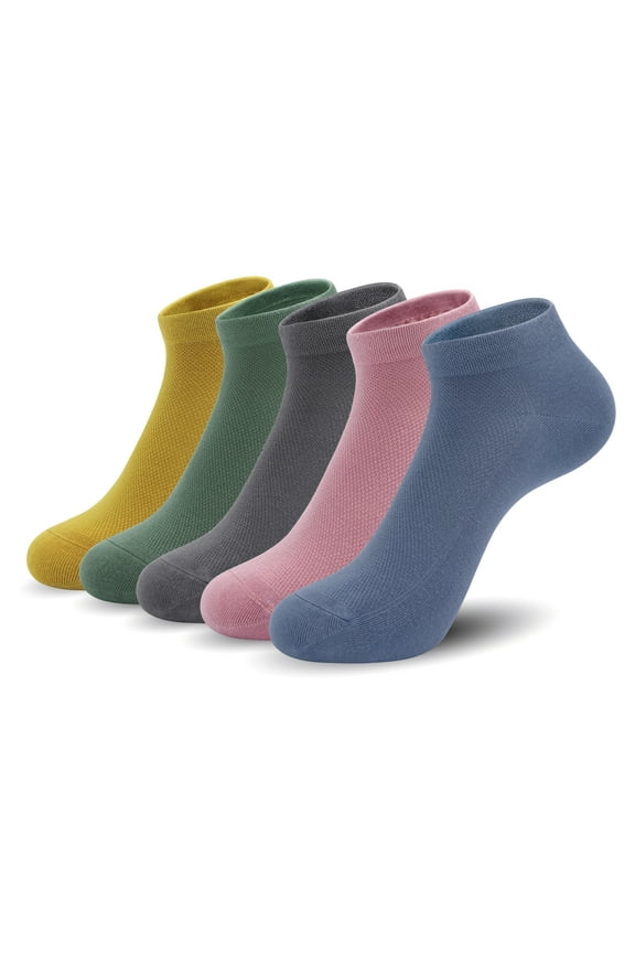 Women Thin Mesh Bamboo Ankle Breathable Sock Summer Low-Cut Socks 5 Pairs (Assorted2, Large)